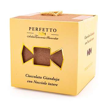 Конфеты 0137 из молочного шоколада и ореховой пасты Джандуйя с цельным лесным орехом PERFETTO, ANTICA TORRONERIA PIEMONTESE, 0,100 кг (карт/кор желтый кубик)