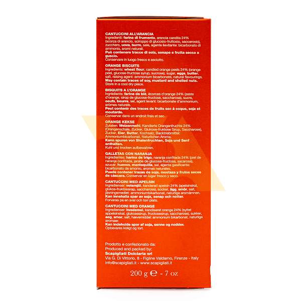 Кантуччини с апельсиновыми цукатами, SCAPIGLIATI, 0,200 кг (карт/кор)  Scapigliati Dolciaria Италия