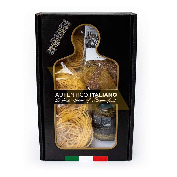 Набор подарочный AUTENTICO ITALIANO №12 (тальолини яичные, приправа по-сицилийски, соус песто по-генуэзски) (карт/кор)