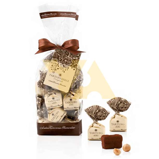 Конфеты 0127 Трюфель темный шоколад с орехами (Дольче) в бежевой бумаге, ANTICA TORONERIA PIEMONTESE, ANTICA TORRONERIA PIEMONTESE, 0,200 кг (пл/пак)  Antica Torroneria Piemontese Италия