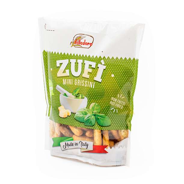 Мини гриссини со вкусом соуса Песто, ZUFÌ, 0,100 кг (пл/пак)  Valledoro SPA (il Buon Forno) Италия