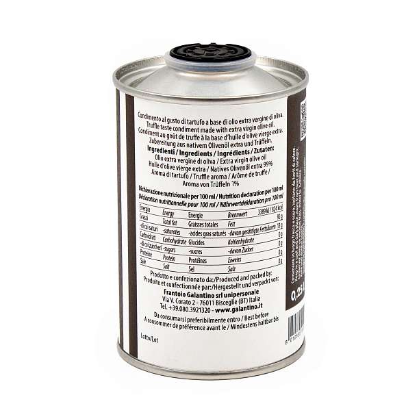 Масло оливковое первого холодного отжима ароматизированное черным трюфелем, GALANTINO, 0,25 л  (жестяная канистра) 270 Frantoio F.lli Galantino S.N.C. Италия