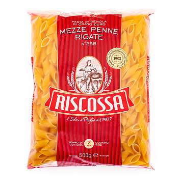 Мецце Пенне Ригате №25В, паста из твердых сортов пшеницы, RISCOSSA, 0,5 кг