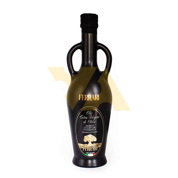 Масло оливковое первого холодного отжима из оливок сорта Таджаски, 100% ITALIANO (ANFORA), FERRARI, 0,500 л (ст/бут матовая Анфора с надписью)  Azienda FERRARI Италия