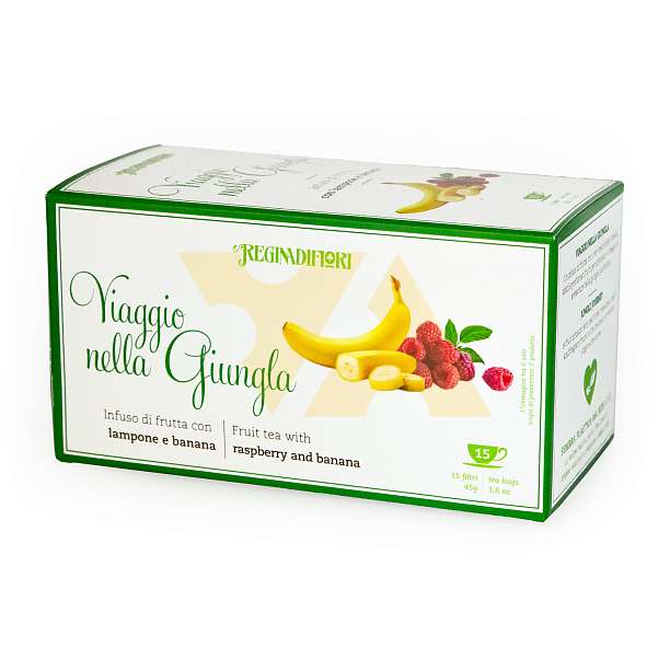 Чай фруктовый с малиной и бананами "Путешествие в джунгли", 15 пакетиков по 3 гр, REGINADIFIORI, 0,045 гр (карт/кор)  REGINADIFIORI Италия