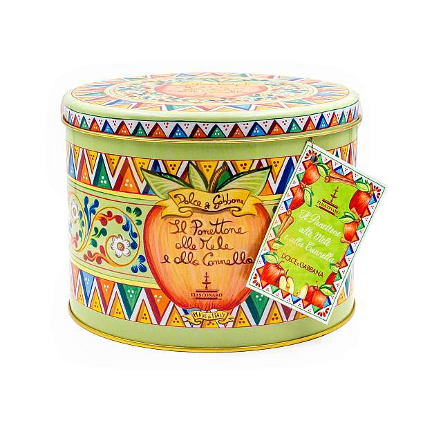 Панеттоне с засахаренным яблоком и корицей без изюма и цукатов DOLCE&GABBANA, 0,500 кг (ж/б)  Fiasconaro Италия