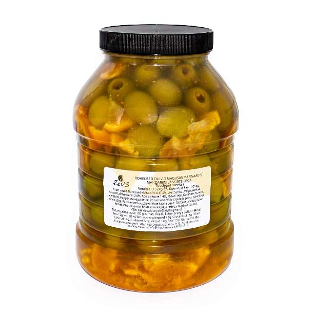 Оливки зеленые без косточек в сладком маринаде с танжерином и специями, ZEVS, 2,52 кг/1,05 кг (пл/б)  ZEUS Греция