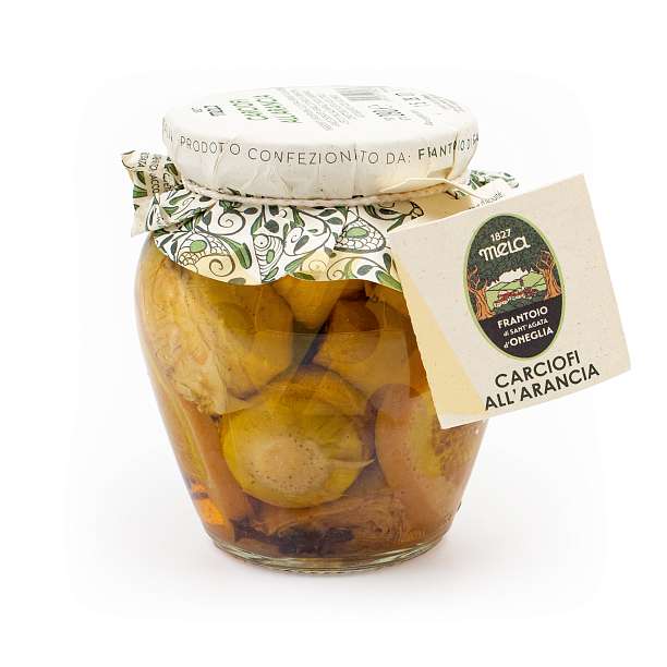 Артишоки Экстра с апельсином в оливковом масле первого холодного отжима 30%, SANTAGATA, 0,290 кг (ст/б)  Frantoio di Sant'Agata d'Oneglia Италия