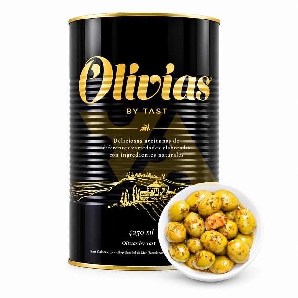 Оливки зелёные цельные Гордаль по-средиземноморски, OLIVIAS BY TAST, 4,25 кг / 2,5 кг (ж/б)  OLIVIAS BY TAST Испания