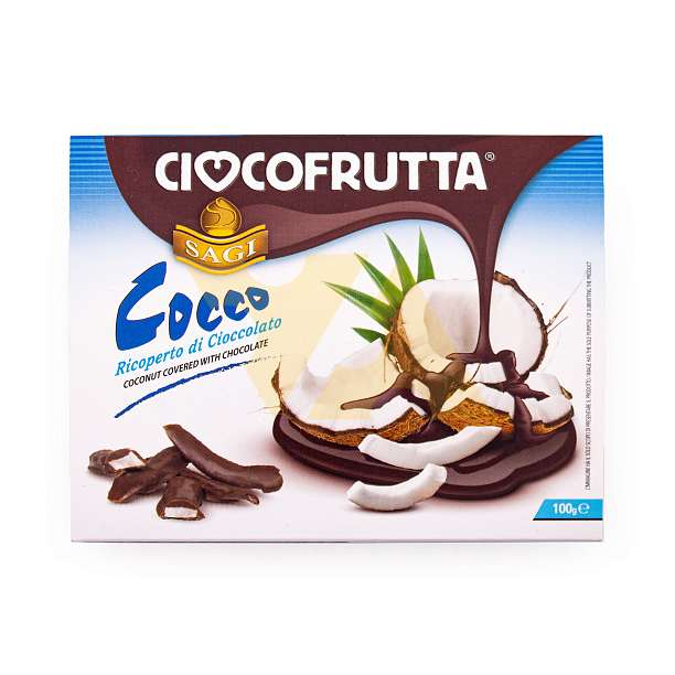 Мякоть кокоса сушеная в темном шоколаде (30%), CIOCCOFRUTTA, 0,100 кг (пласт/ван)  Ciocofrutta Италия