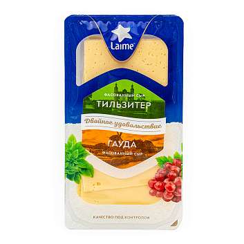 Ассорти полутвердых сыров Гауда 45% и Тильзитер 45% т.з Laime 5шт*160гр  (слайсы)(Россия, Спб)