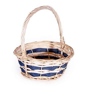 Корзина малая лоза с двумя синими каймами круглая (высота 30, диаметр 26)