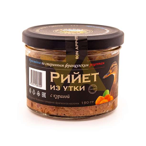 Рийет из утки с курагой, САЛЬКОВО, 0,180 кг (ст/б)  Сальково Россия