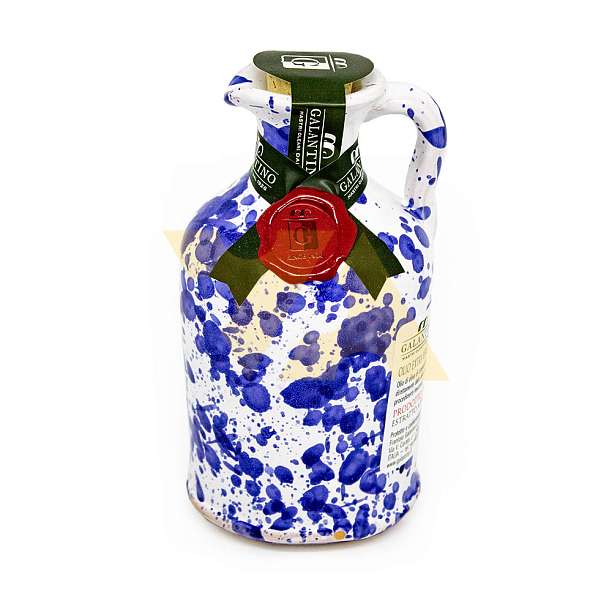 Масло оливковое первого холодного отжима FRUTTATO MEDIO, GALANTINO, 0,1 л (глиняный кувшин FANTASIA AZZURRO голубой) 0.1 л. Frantoio F.lli Galantino S.N.C. Италия
