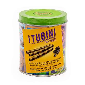 Хрустящие вафельные трубочки с кремом из тёмного шоколада TUBINI FONDENTI, 0,280 кг (туба ж/б)