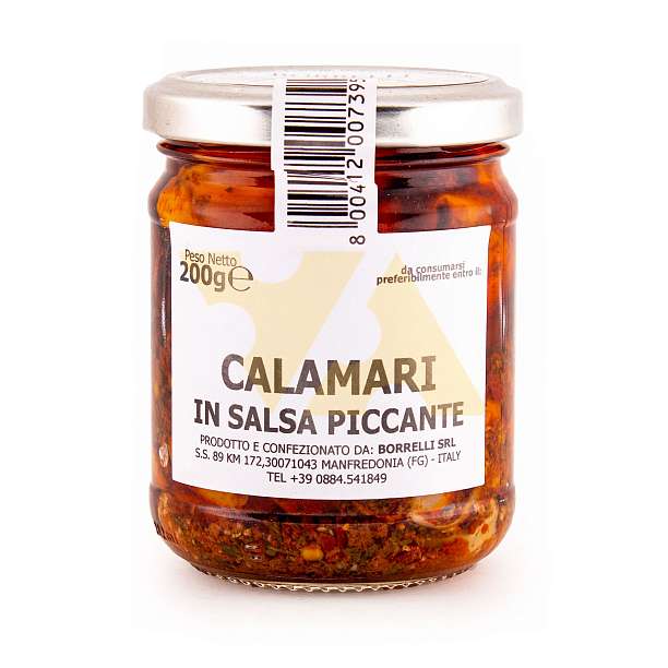 395 Кальмары в пикантном соусе и подсолнечном масле, BORRELLI, 0,200 кг/0,212 л (ст/б)  Borrelli Италия