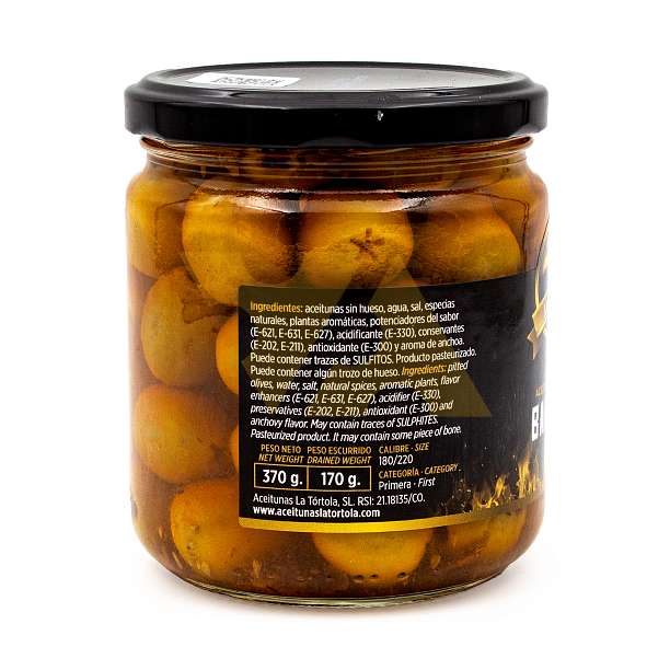 Оливки зеленые без косточек со вкусом барбекю, LA TORTOLA, 0,370 кг/0,200 кг (ст/б)  LA TORTOLA Испания