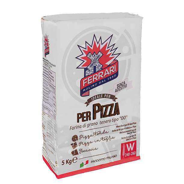 Мука из мягких сортов пшеницы типа "00" для пиццы, с силой W муки 240/260, MOLINO FERRARI, 5 кг 5 кг. MOLINO FERRARI Италия
