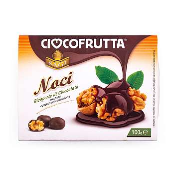Грецкий орех очищенный в темном шоколаде (30%), CIOCCOFRUTTA, 0,100 кг (пласт/ван)