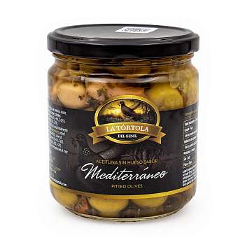 Оливки зеленые с косточками со средиземноморским вкусом, LA TORTOLA, 0,370 кг/0,200 кг (ст/б)