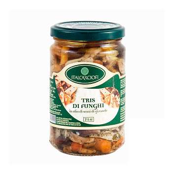 Смесь трех видов грибов в подсолнечном масле, ITALCARCIOFI, 0,28 кг/0,19 кг/0,314 л (ст/б)