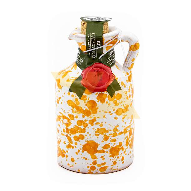 Масло оливковое первого холодного отжима FRUTTATO MEDIO, GALANTINO, 0,1 л (глиняный кувшин FANTASIA GIALLO желтый)  Frantoio F.lli Galantino S.N.C. Италия