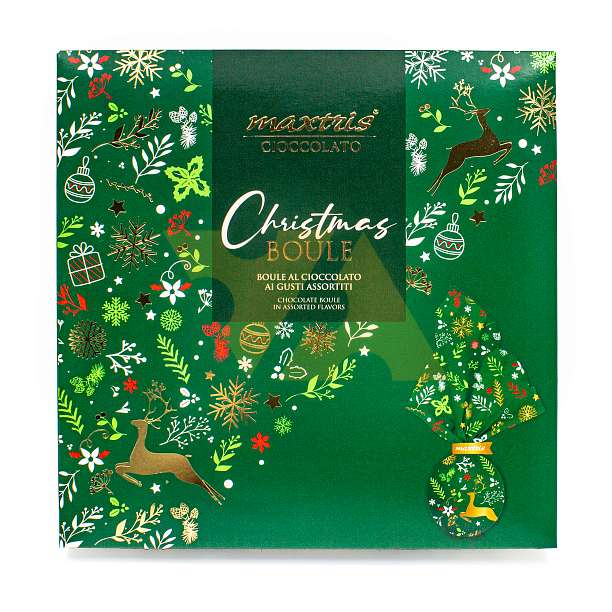Ассорти шоколадных конфет с разными вкусами CHRISTMAS BOULE, MAXTRIS CIOCCOLATO, 0,500 кг (зеленая подарочная коробка)  Confetti Maxtris Италия