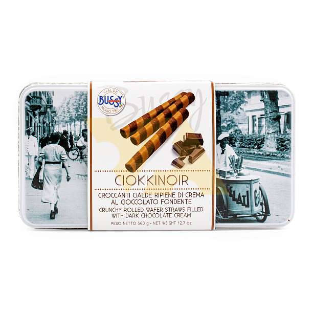 Хрустящие вафельные трубочки с кремом из тёмного шоколада CIOKKINOIR, 0,360 кг (винтажная ж/б)  Bussy Италия
