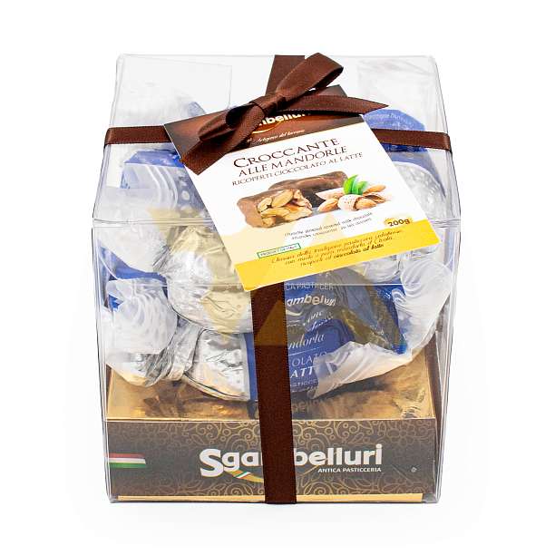 Ассорти шоколадных конфет грильяж из обжаренного миндаля с апельсиновым медом в молочном шоколаде, SGAMBELLURI, 0,200 кг (пл/кубик)  Sgambelluri Италия