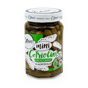 Огурцы корнишоны мини в кисло-сладком маринаде, CITRES, 0,290 кг/0,160 кг/0,319 л (ст/б)