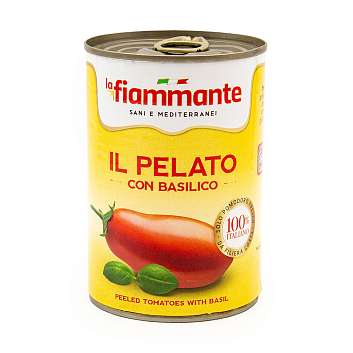 Томаты очищенные с базиликом Пелати LA FIAMMANTE, ICAB, 0,4 кг/0,24 кг/0,425 л (ж/б)