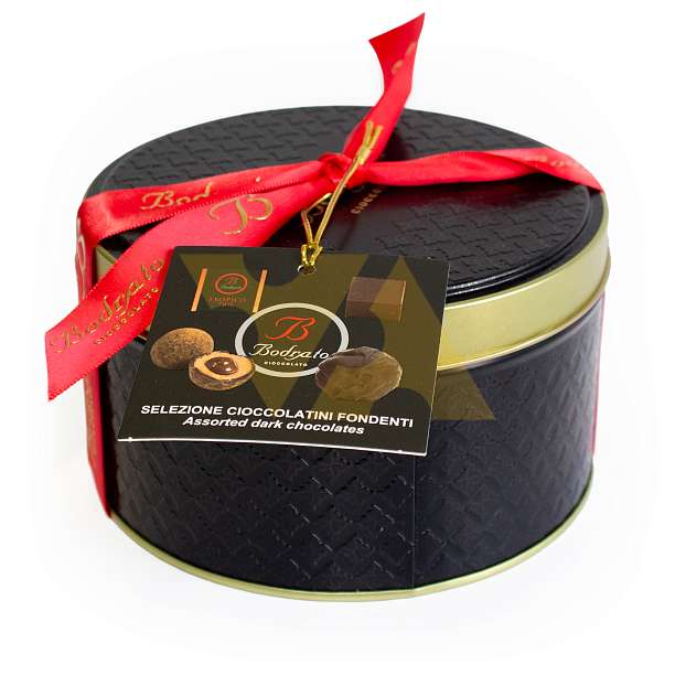 Конфеты коллекция в темном шоколаде, ассорти 5 видов, BODRATO CIOCCOLATO, 0,155 кг (черная жест/коробка)  Bodrato Cioccolato Италия