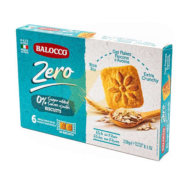 Печенье песочное без сахара (0%) с овсяными хлопьями, квадратное, BALOCCO, 0,230 кг (карт/кор)  Balocco Италия