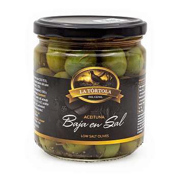 Оливки зеленые с пониженным содержанием соли, LA TORTOLA, 0,370 кг/0,200 кг (ст/б)