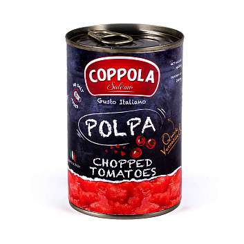 Томаты резаные Польпа COPPOLA, 0,4 кг/0,24 кг/0,425 л (ж/б)