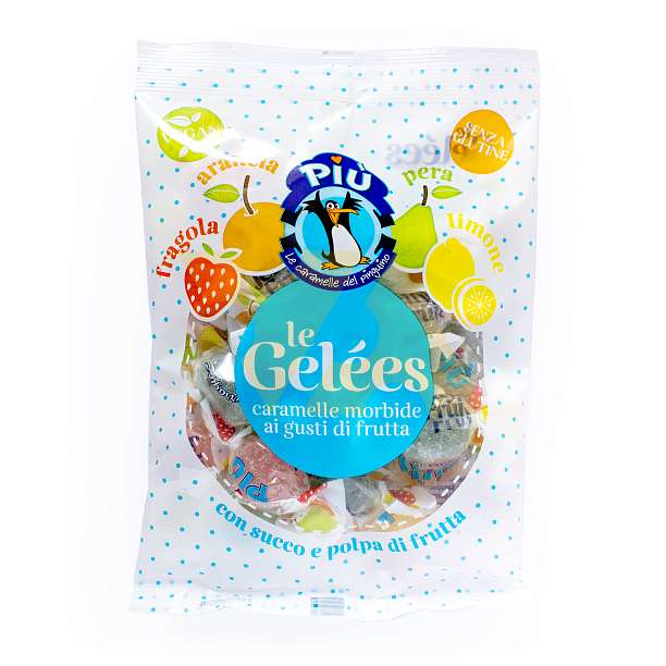 Мармелад мягкий с фруктовыми вкусами, конфеты 4 вкуса, с соком и фруктовой мякотью, PIÙ, 0,200 кг (пл/пак)  SARRAGIOTO DOLCIUMI Италия