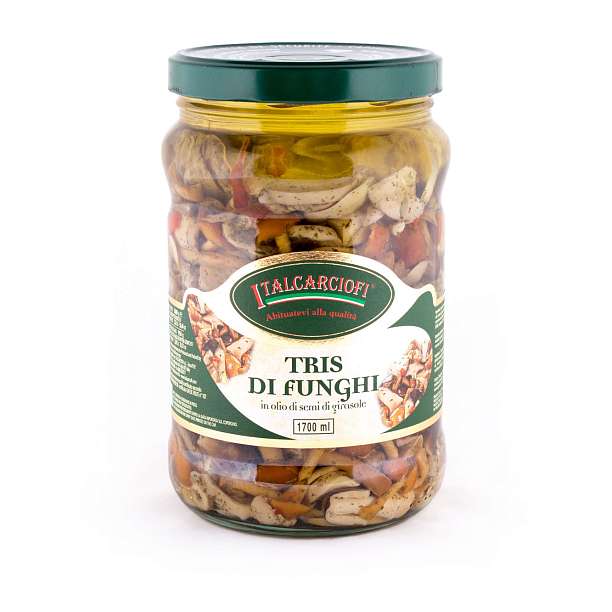 Смесь трех видов грибов в подсолнечном масле, ITALCARCIOFI, 1,6 кг/0,95 кг/1,7 л (ст/б)  Italcarciofi S.r.L. Италия