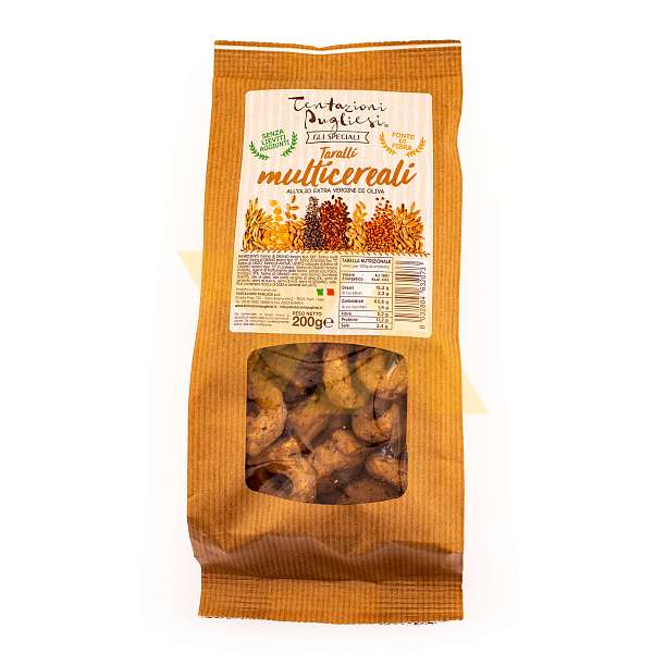 Таралли мультизерновые из разных злаков с оливковым маслом первого холодного отжима, TENTAZIONI PUGLIESI, 0,200 кг (крафт/бум)  Tentazioni Pugliesi Италия