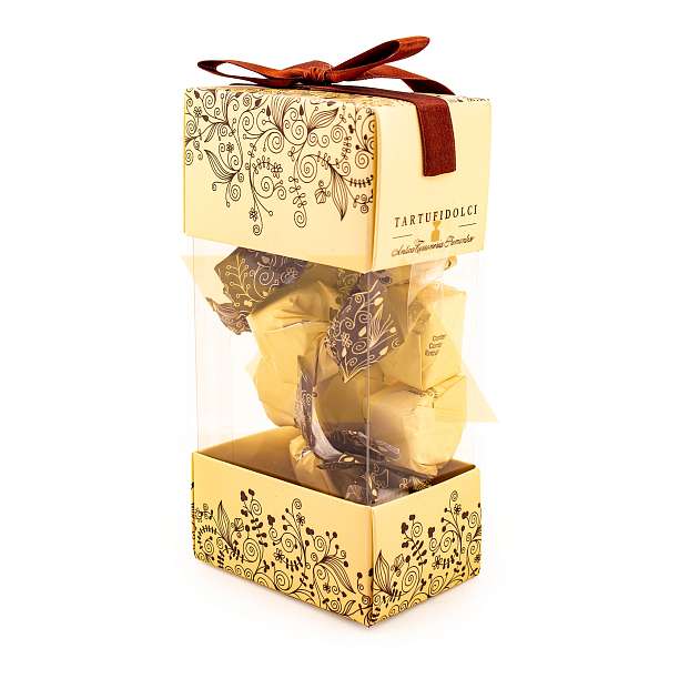 Конфеты Трюфели Дольче 0103 БАШЕНКА, ANTICA TORRONERIA PIEMONTESE, 0,140 кг (карт/кор желтая башенка с окном)  Antica Torroneria Piemontese Италия