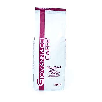 Кофе в зернах без кофеи DECAFFEINATO, смесь обжаренная 100% Арабика, GIOVANNACCI, 0,25 кг (фольг/п)