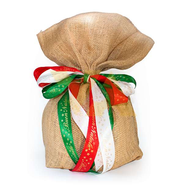 Панеттоне с изюмом и цукатами в серо-бежевом мешке из джута, BALOCCO, 0,75 кг  Balocco Италия