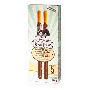 Гриссини покрытые молочным шоколадом, BUON FORNO, 0,120 кг (карт/кор)