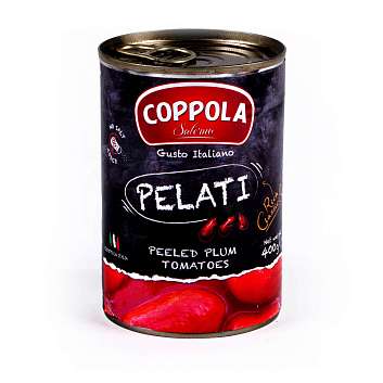Томаты очищенные Пелати COPPOLA, 0,4 кг/0,24 кг/0,425 л (ж/б)