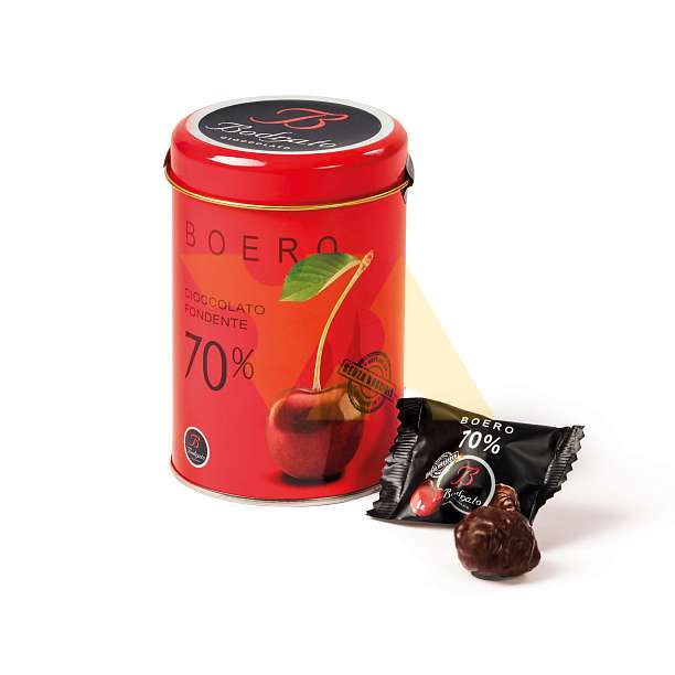 Конфеты Боеро черешня с граппой в темном шоколаде, BODRATO CIOCCOLATO, 0,150 кг (ж/б цилиндр)  Bodrato Cioccolato Италия