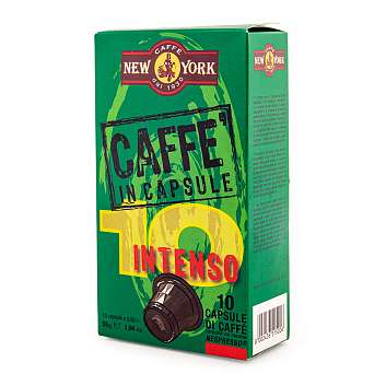 Кофе в капсулах INTENSO, 10 капсул по 5,5 гр., для машин NESPRESSO, NEW YORK, 0,055 кг (зеленая бум/уп)