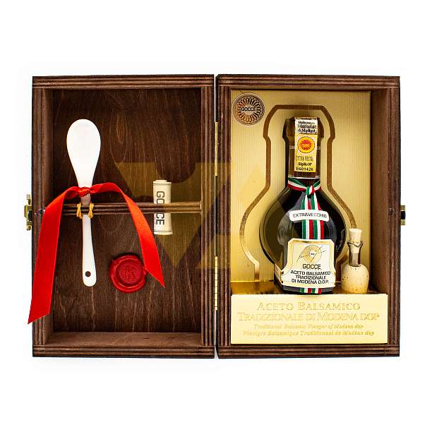 Уксус бальзамический TRADIZIONALE из Модены DOP EXTRAVECCHIO, выдержка 30 лет, GOCCE, 0,100 л (ст/б в деревянной коробке)  Acetaia Leonardi Италия