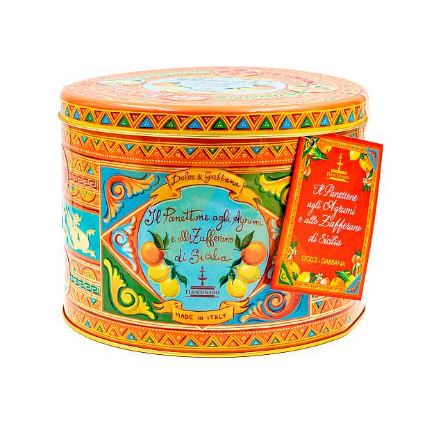 Панеттоне с сицилийским цитрусовыми цукатами и шафраном без изюма DOLCE&GABBANA, 0,500 кг (ж/б)  Fiasconaro Италия