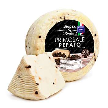 Пекорино с черным перцем PRIMOSALE, молодой сыр из овечьего молока, BIOPEK, ~ 1,5 кг (вак/уп)
