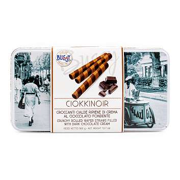 Хрустящие вафельные трубочки с кремом из тёмного шоколада CIOKKINOIR, 0,360 кг (винтажная ж/б)