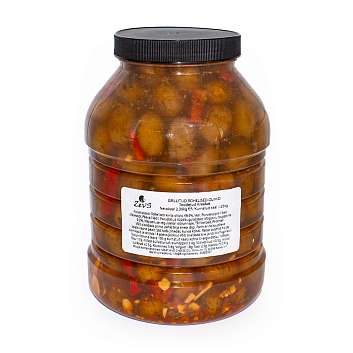 Оливки зеленые на гриле в маринаде из специй, ZEVS, 2,300 кг/1,250 кг (пл/б)